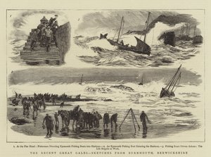 A legutóbbi nagy gales, vázlatok Burnmouthból, Berwickshire-ből alkotó: William Lionel Wyllie